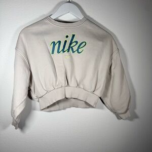 Nike Cropped Sweatshirt S Beige Neon Swoosh Logo Pullover Athleisure Y2K